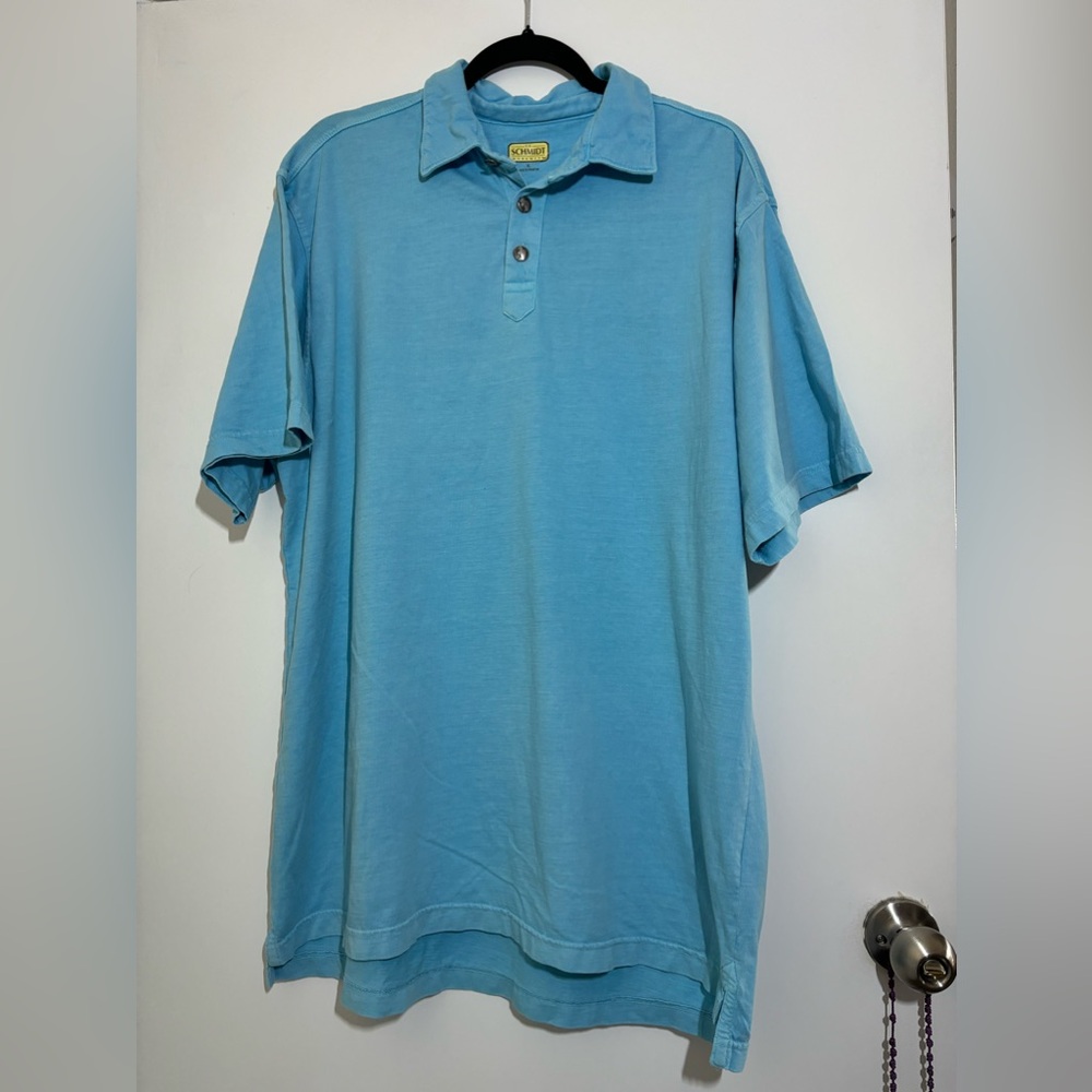 Schmidit light blue mens golf polo shirt buffalo button